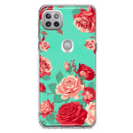 Motorola One 5G Turquoise Teal Vintage Pastel Pink Red Roses Double Layer Phone Case Cover