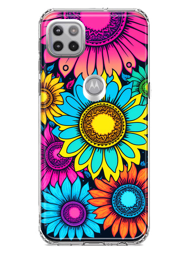 Motorola One 5G Vintage Colorful Abstract Sunflowers Floral Double Layer Phone Case Cover