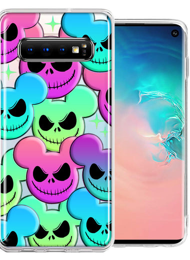 Samsung Galaxy S10 Plus Bright Rainbow Nightmare Skulls Spooky Season Halloween Design Double Layer Phone Case Cover