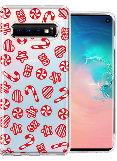 Samsung Galaxy S10 Plus Christmas Winter Red White Peppermint Candies Swirls Candycanes Design Double Layer Phone Case Cover