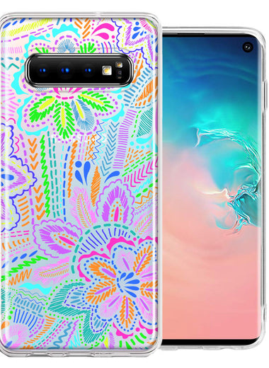 Samsung Galaxy S10 Colorful Summer Flowers Doodle Art Design Double Layer Phone Case Cover