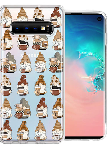 Samsung Galaxy S10 Plus Cute Morning Coffee Lovers Gnomes Characters Drip Iced Latte Americano Espresso Brown Double Layer Phone Case Cover