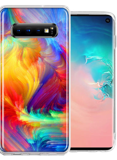 Samsung Galaxy S10 Colorful Feather Paint Double Layer Phone Case Cover