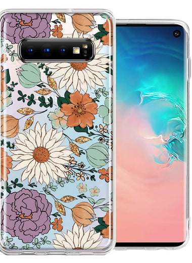 Samsung Galaxy S10 Plus Feminine Classy Flowers Fall Toned Floral Wallpaper Style Double Layer Phone Case Cover