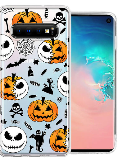 Samsung Galaxy S10 Plus Halloween Jack-O-Lantern Pumpkin Skull Spooky Design Double Layer Phone Case Cover