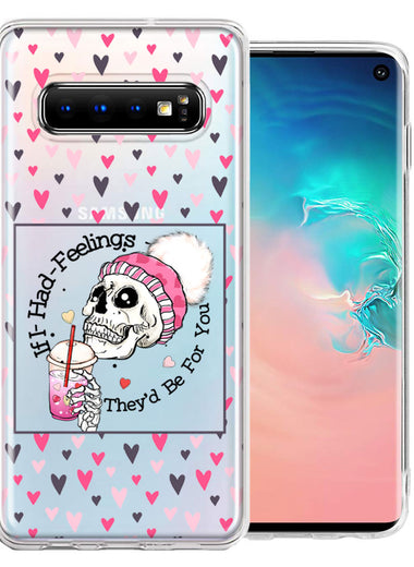 Samsung Galaxy S10 Plus Pink Dead Valentine Skull Frap Hearts If I had Feelings They'd Be For You Love Double Layer Phone Case Cover