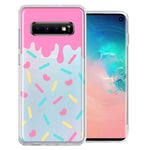 Samsung Galaxy S10 Pink Drip Frosting Cute Heart Sprinkles Kawaii Cake Design Double Layer Phone Case Cover