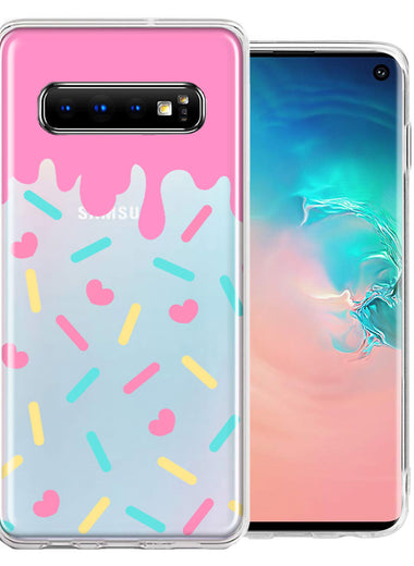 Samsung Galaxy S10 Plus Pink Drip Frosting Cute Heart Sprinkles Kawaii Cake Design Double Layer Phone Case Cover