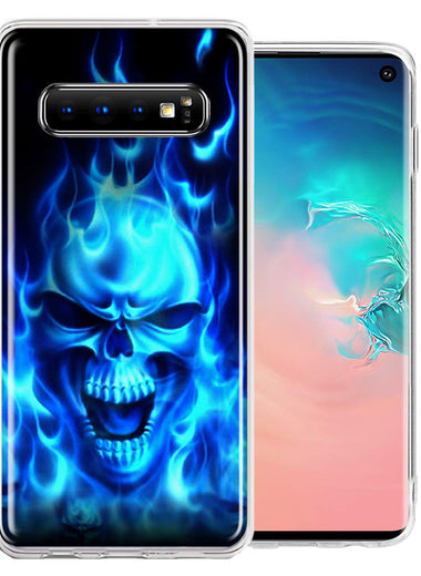Samsung Galaxy S10 Plus Blue Flaming Skull Double Layer Phone Case Cover