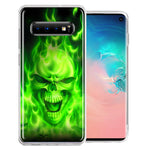 Samsung Galaxy S10 Green Flaming Skull Double Layer Phone Case Cover