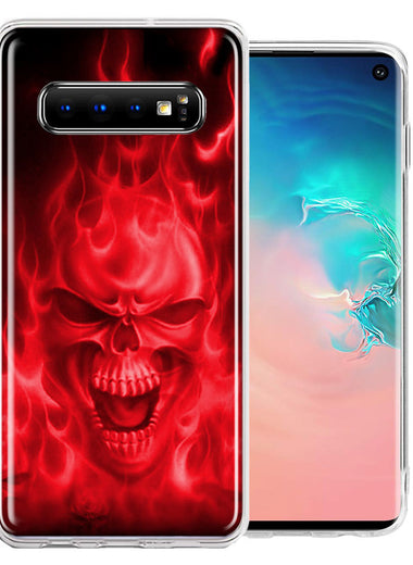 Samsung Galaxy S10 Red Flaming Skull Double Layer Phone Case Cover
