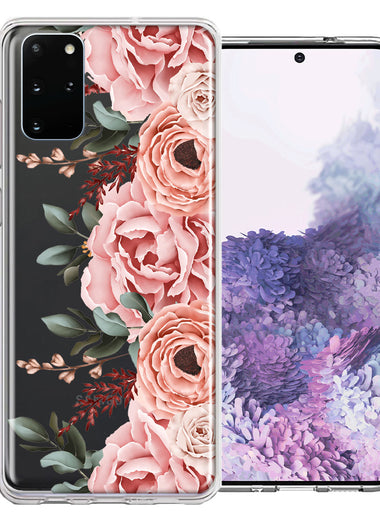 For Samsung Galaxy S20 Plus Blush Pink Peach Spring Flowers Peony Rose Phone Case Cover