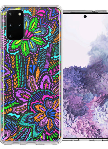 Samsung Galaxy S20 Plus Colorful Summer Flowers Doodle Art Design Double Layer Phone Case Cover