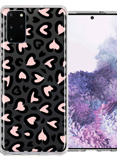 Samsung Galaxy S20 Cute Pink Leopard Print Hearts Valentines Day Love Double Layer Phone Case Cover