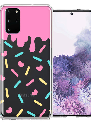 Samsung Galaxy S20 Pink Drip Frosting Cute Heart Sprinkles Kawaii Cake Design Double Layer Phone Case Cover