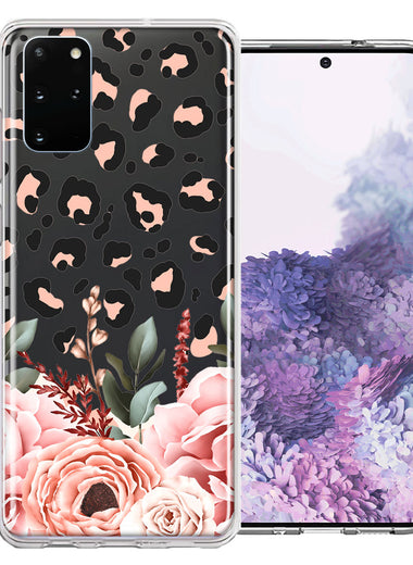 For Samsung Galaxy S20 Plus Classy Blush Peach Peony Rose Flowers Leopard Phone Case Cover
