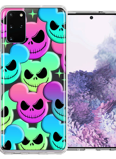 Samsung Galaxy S20 Plus Bright Rainbow Nightmare Skulls Spooky Season Halloween Design Double Layer Phone Case Cover