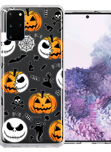 Samsung Galaxy S20 Plus Halloween Jack-O-Lantern Pumpkin Skull Spooky Design Double Layer Phone Case Cover