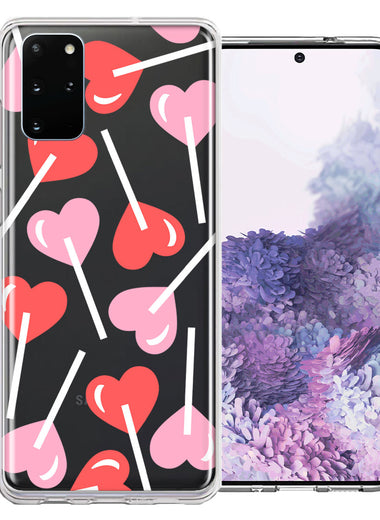 Samsung Galaxy S20 Plus Heart Suckers Lollipop Valentines Day Candy Lovers Double Layer Phone Case Cover