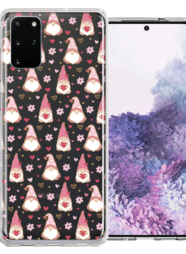 Samsung Galaxy S20 Plus Pink Blush Valentines Day Flower Hearts Gnome Characters Cute Double Layer Phone Case Cover