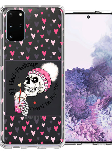 Samsung Galaxy S20 Plus Pink Dead Valentine Skull Frap Hearts If I had Feelings They'd Be For You Love Double Layer Phone Case Cover