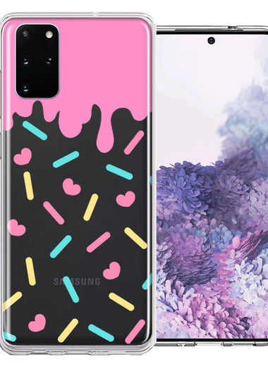 Samsung Galaxy S20 Plus Pink Drip Frosting Cute Heart Sprinkles Kawaii Cake Design Double Layer Phone Case Cover
