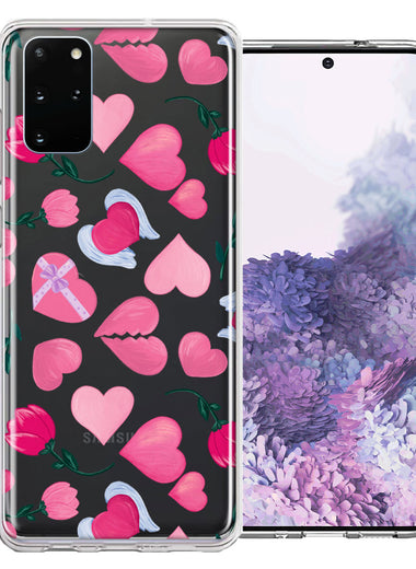 Samsung Galaxy S20 Plus Pretty Valentines Day Hearts Chocolate Candy Angel Flowers Double Layer Phone Case Cover