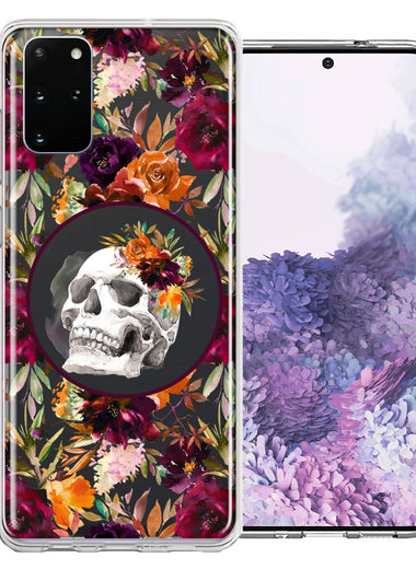Samsung Galaxy S20 Plus Romance Is Dead Valentines Day Halloween Skull Floral Autumn Flowers Double Layer Phone Case Cover