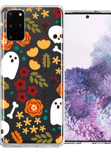 Samsung Galaxy S20 Plus Spooky Season Fall Autumn Flowers Ghosts Skulls Halloween Double Layer Phone Case Cover