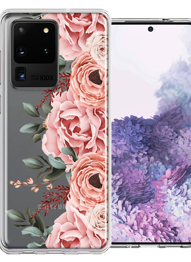 For Samsung Galaxy S20 Ultra  Blush Pink Peach Spring Flowers Peony Rose Phone Case Cover