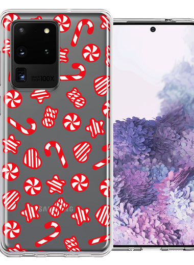 Samsung Galaxy S20 Ultra Christmas Winter Red White Peppermint Candies Swirls Candycanes Design Double Layer Phone Case Cover