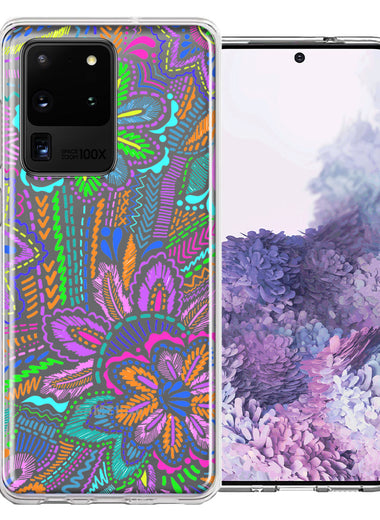Samsung Galaxy S20 Ultra Colorful Summer Flowers Doodle Art Design Double Layer Phone Case Cover