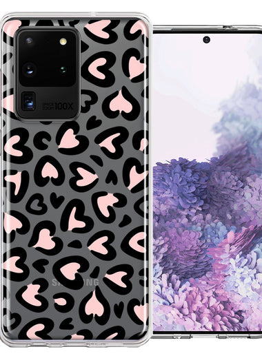 Samsung Galaxy S20 Ultra Cute Pink Leopard Print Hearts Valentines Day Love Double Layer Phone Case Cover