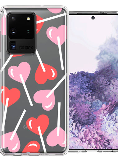 Samsung Galaxy S20 Ultra Heart Suckers Lollipop Valentines Day Candy Lovers Double Layer Phone Case Cover