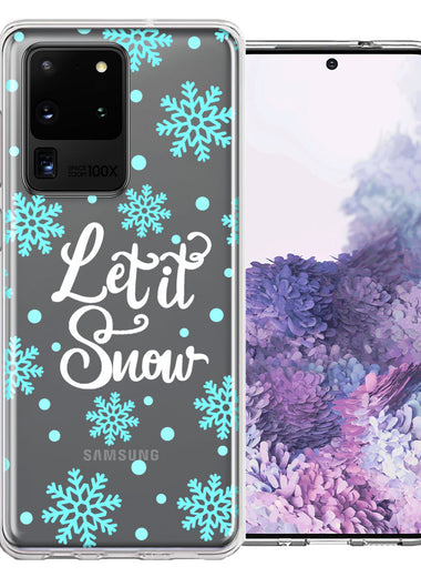 Samsung Galaxy S20 Ultra Christmas Holiday Let It Snow Winter Blue Snowflakes Design Double Layer Phone Case Cover