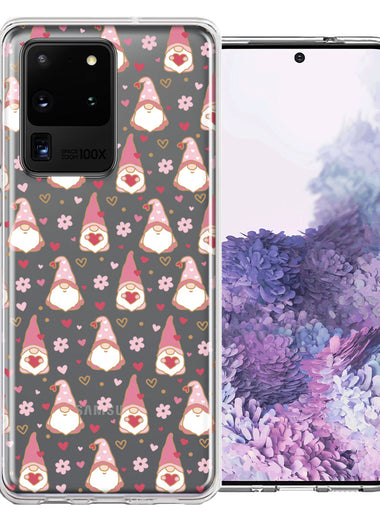Samsung Galaxy S20 Ultra Pink Blush Valentines Day Flower Hearts Gnome Characters Cute Double Layer Phone Case Cover