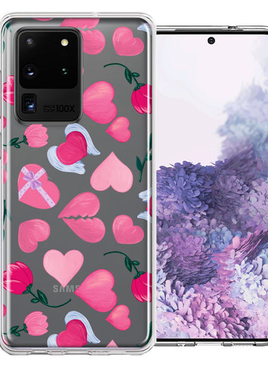 Samsung Galaxy S20 Ultra Pretty Valentines Day Hearts Chocolate Candy Angel Flowers Double Layer Phone Case Cover
