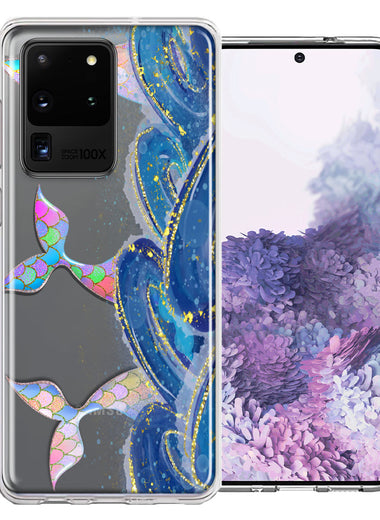 Samsung Galaxy S20 Ultra Rainbow Mermaid Tails Scales Ocean Waves Beach Girls Summer Double Layer Phone Case Cover