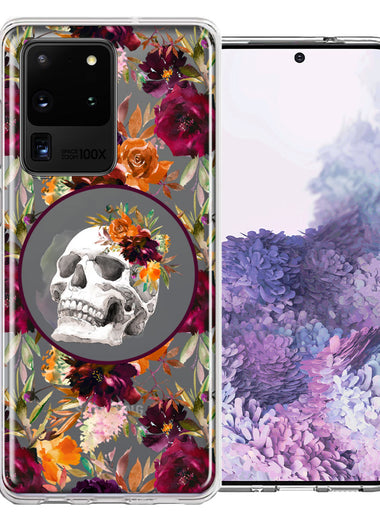 Samsung Galaxy S20 Ultra Romance Is Dead Valentines Day Halloween Skull Floral Autumn Flowers Double Layer Phone Case Cover