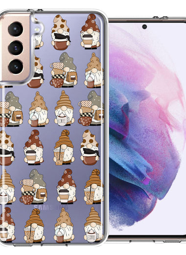 Samsung Galaxy S21 Cute Morning Coffee Lovers Gnomes Characters Drip Iced Latte Americano Espresso Brown Double Layer Phone Case Cover