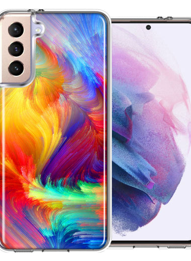 Samsung Galaxy S22 Colorful Feather Paint Double Layer Phone Case Cover