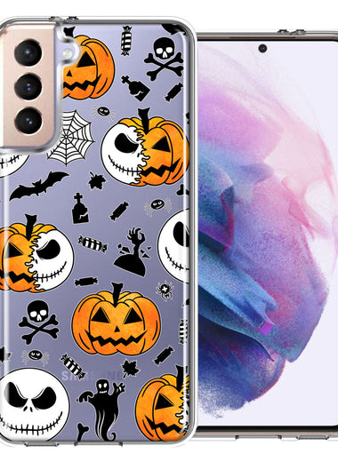 Samsung Galaxy S22 Halloween Jack-O-Lantern Pumpkin Skull Spooky Design Double Layer Phone Case Cover