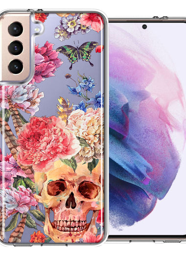 For Samsung Galaxy S22 Indie Spring Peace Skull Feathers Floral Butterfly Flowers Phone Case Cover
