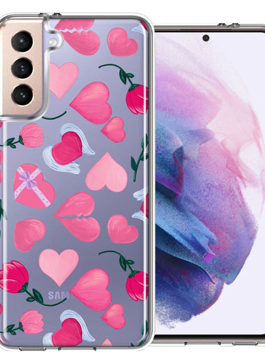Samsung Galaxy S22 Pretty Valentines Day Hearts Chocolate Candy Angel Flowers Double Layer Phone Case Cover