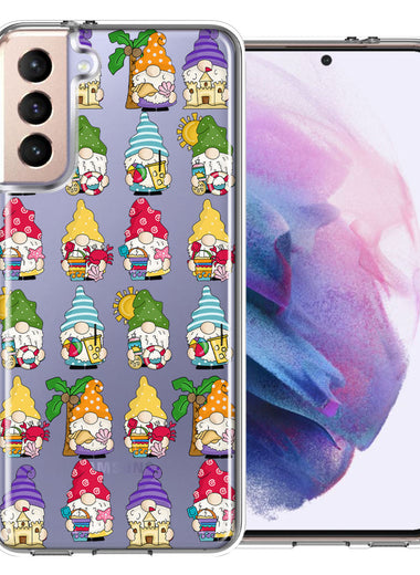 Samsung Galaxy S21 Summer Beach Cute Gnomes Sand Castle Shells Palm Trees Double Layer Phone Case Cover