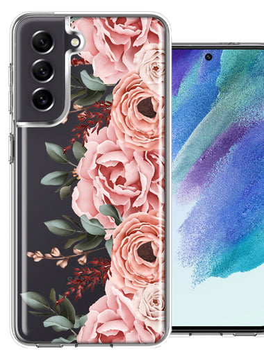 For Samsung Galaxy S21 FE Blush Pink Peach Spring Flowers Peony Rose Phone Case Cover
