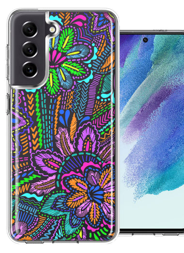 Samsung Galaxy S21 FE Colorful Summer Flowers Doodle Art Design Double Layer Phone Case Cover