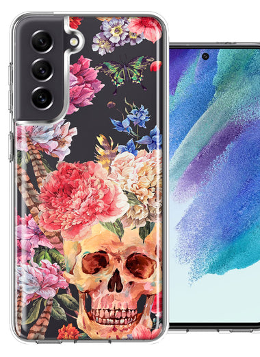 For Samsung Galaxy S21 FE Indie Spring Peace Skull Feathers Floral Butterfly Flowers Phone Case Cover