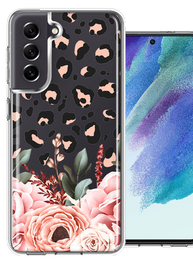 For Samsung Galaxy S21 FE Classy Blush Peach Peony Rose Flowers Leopard Phone Case Cover