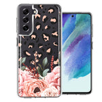 For Samsung Galaxy S21 FE Classy Blush Peach Peony Rose Flowers Leopard Phone Case Cover